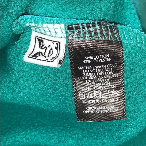 Unisex Gently Loved Obey Green Hoodie with Yellow Bird Embroidery Love Movement - Picture 9 of 10